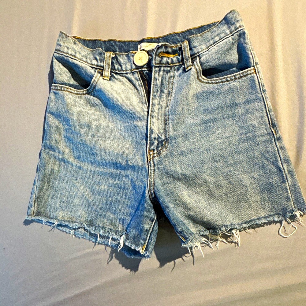 Whimsy + Row Light Wash High Waisted Denim Cutoff Shorts Blue Size 27